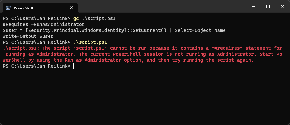 Foutmelding van #Requires -RunAsAdministrator in PowerShell