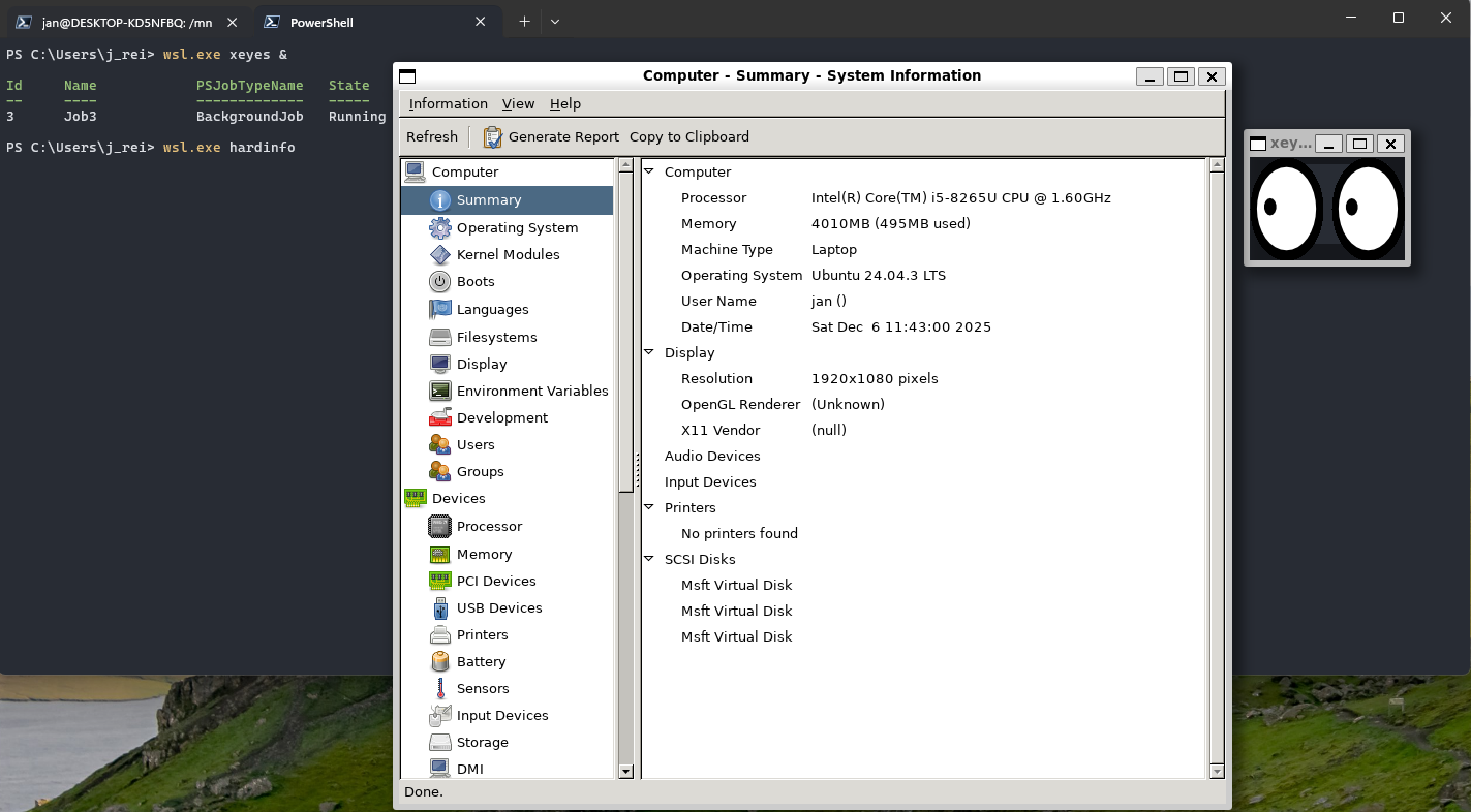Linux hardinfo in WSL2 in Windows